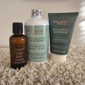 Tuscan Hills Eucalyptus & Rosehip Loton, Body wash and Body oil set